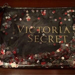 Victoria's Secret Black and Red Sequin Cosmetic Bag